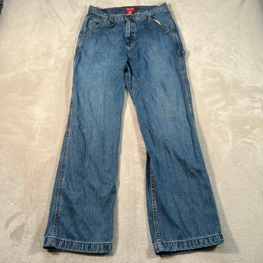 Chaps Denim Carpenter Jeans Mens Size 32x34 Blue Hammer Loop Straight Leg Cotton